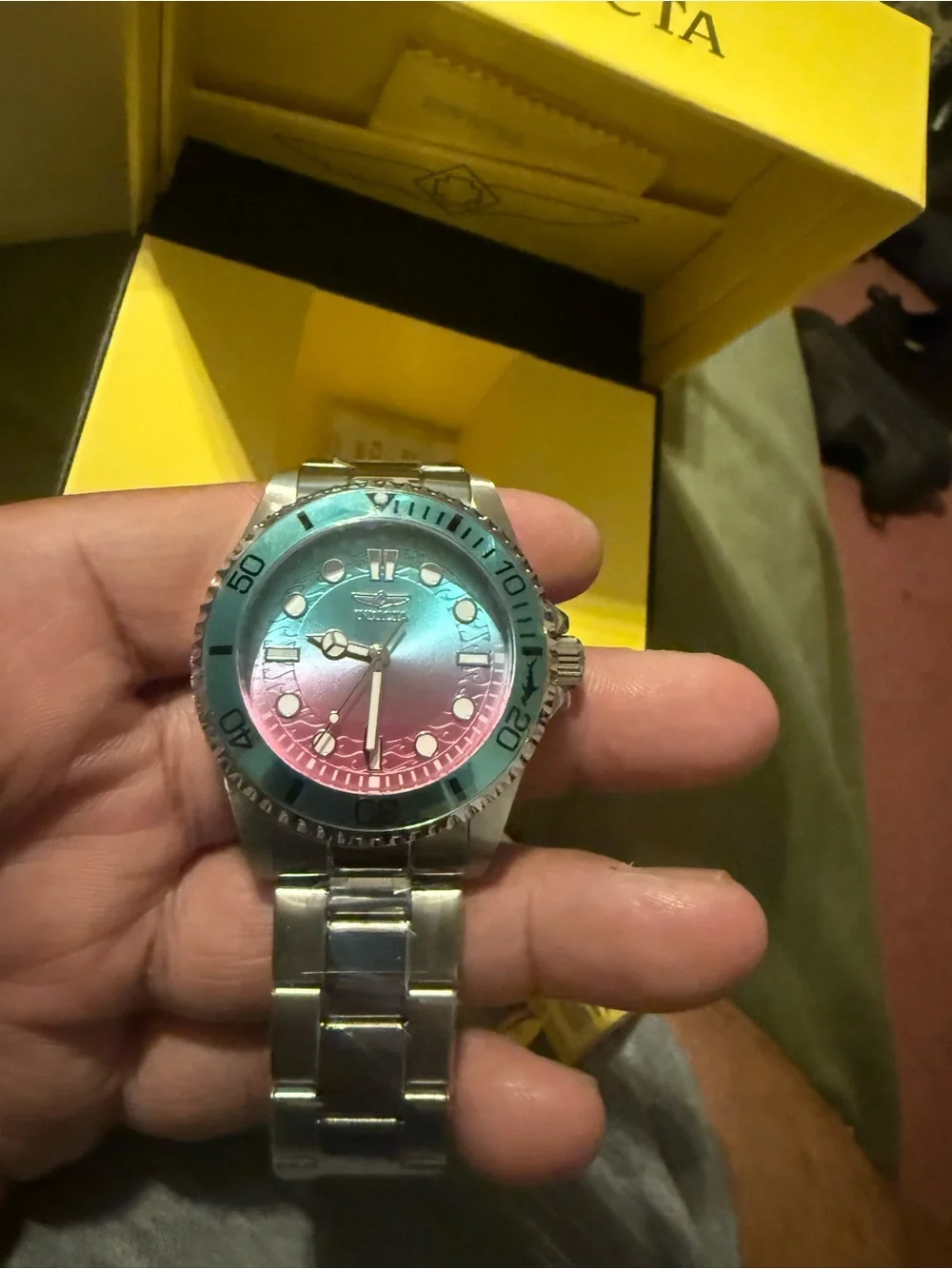 Invicta Two-Tone Teal and Pink Gradient Dial Stainless Steel Diver Watch